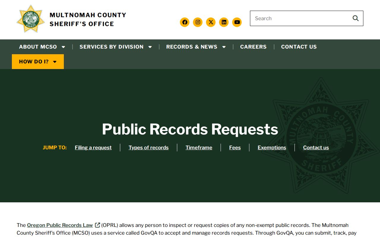 Multnomah County release record GovQA request instructions