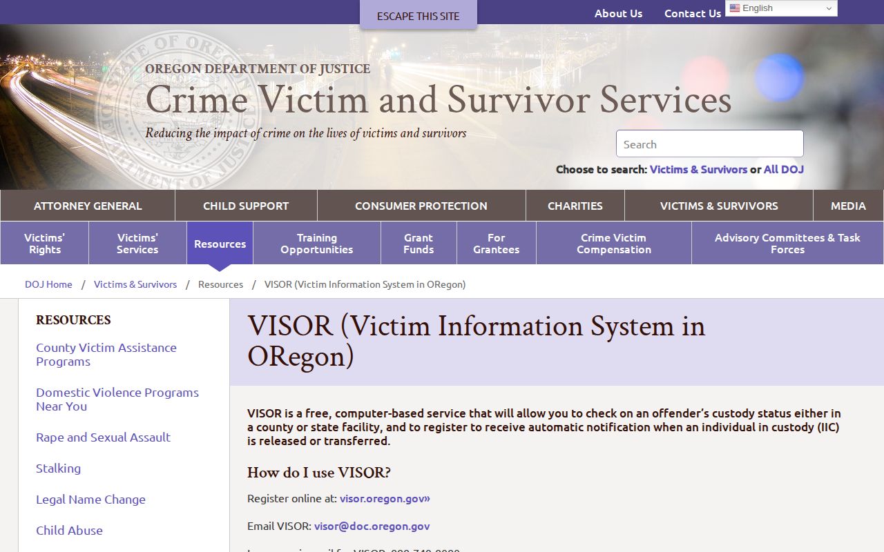 Official Oregon VISOR instructions for Multnomah County release notifications