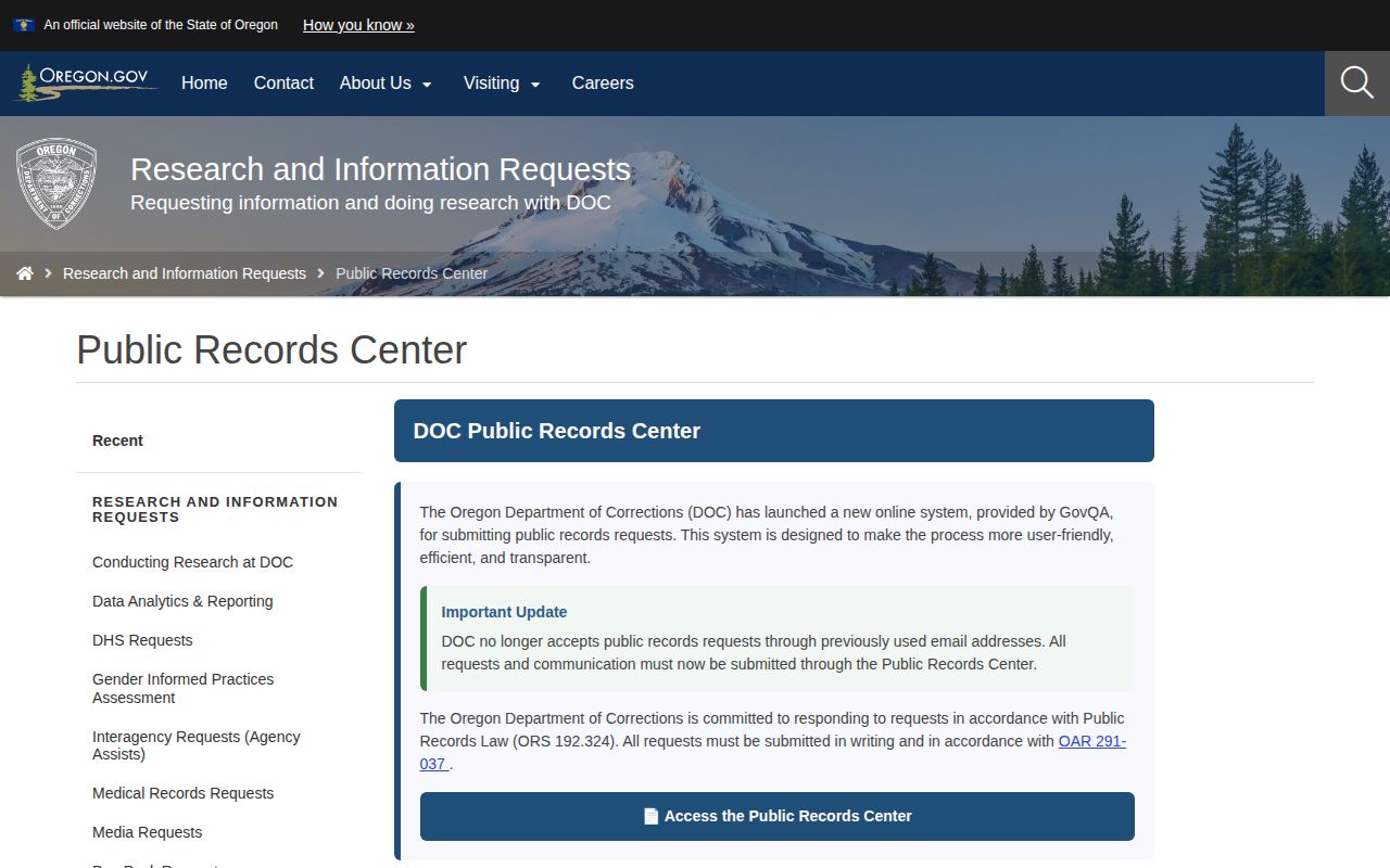 Oregon DOC records request for a Multnomah County inmate release date